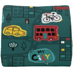 Seamless Pattern Hand Drawn With Vehicles Buildings Road Seat Cushion by Simbadda