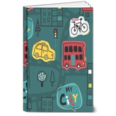 Seamless Pattern Hand Drawn With Vehicles Buildings Road 8  X 10  Hardcover Notebook by Simbadda