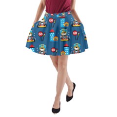 Racing-car-printing-set-cartoon-vector-pattern A-line Pocket Skirt by Simbadda