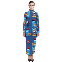 Racing-car-printing-set-cartoon-vector-pattern Turtleneck Maxi Dress by Simbadda