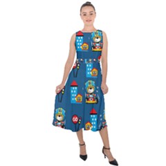 Racing-car-printing-set-cartoon-vector-pattern Midi Tie-back Chiffon Dress by Simbadda