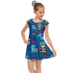 Racing-car-printing-set-cartoon-vector-pattern Kids  Cap Sleeve Dress by Simbadda