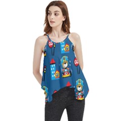 Racing-car-printing-set-cartoon-vector-pattern Flowy Camisole Tank Top by Simbadda