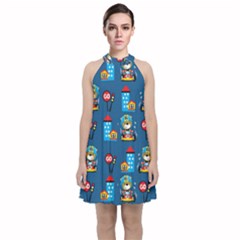 Racing-car-printing-set-cartoon-vector-pattern Velvet Halter Neckline Dress  by Simbadda