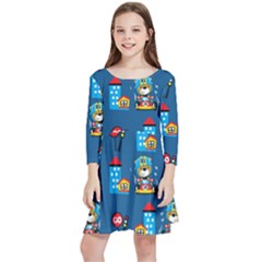 Racing-car-printing-set-cartoon-vector-pattern Kids  Quarter Sleeve Skater Dress by Simbadda