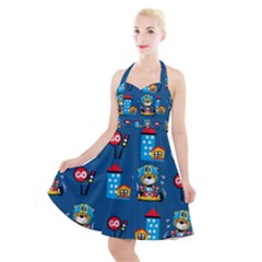 Racing-car-printing-set-cartoon-vector-pattern Halter Party Swing Dress  by Simbadda