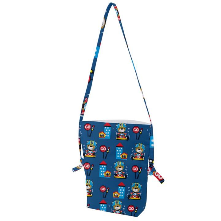 Racing-car-printing-set-cartoon-vector-pattern Folding Shoulder Bag