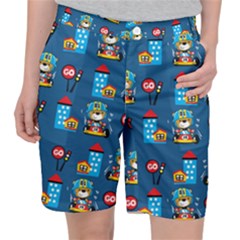 Racing-car-printing-set-cartoon-vector-pattern Women s Pocket Shorts by Simbadda