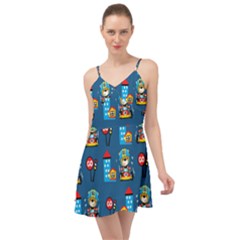 Racing-car-printing-set-cartoon-vector-pattern Summer Time Chiffon Dress by Simbadda