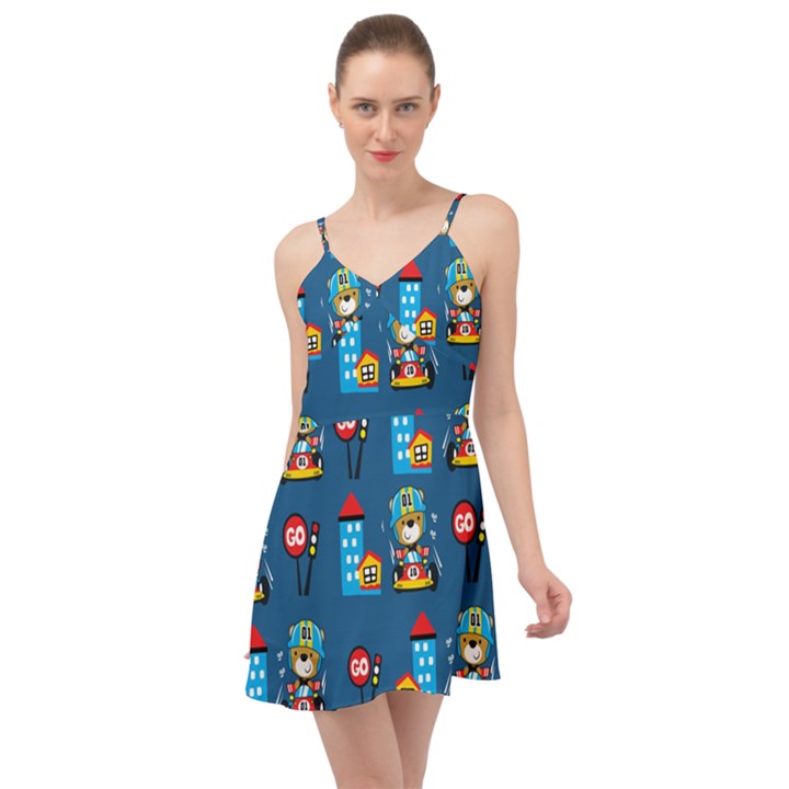 Racing-car-printing-set-cartoon-vector-pattern Summer Time Chiffon Dress