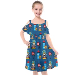 Racing-car-printing-set-cartoon-vector-pattern Kids  Cut Out Shoulders Chiffon Dress by Simbadda