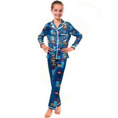 Racing-car-printing-set-cartoon-vector-pattern Kids  Satin Long Sleeve Pajamas Set