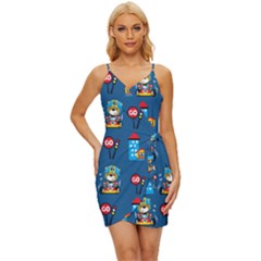 Racing-car-printing-set-cartoon-vector-pattern Wrap Tie Front Dress by Simbadda