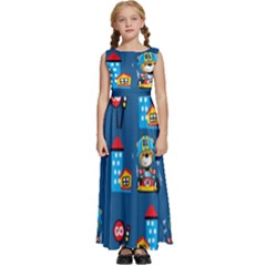 Racing-car-printing-set-cartoon-vector-pattern Kids  Satin Sleeveless Maxi Dress by Simbadda