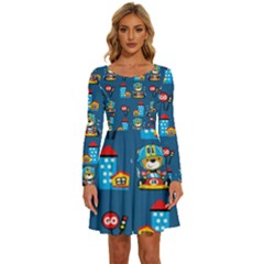 Racing-car-printing-set-cartoon-vector-pattern Long Sleeve Wide Neck Velvet Dress by Simbadda