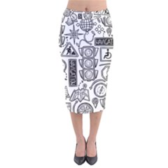 Navigation-seamless-pattern Velvet Midi Pencil Skirt by Simbadda