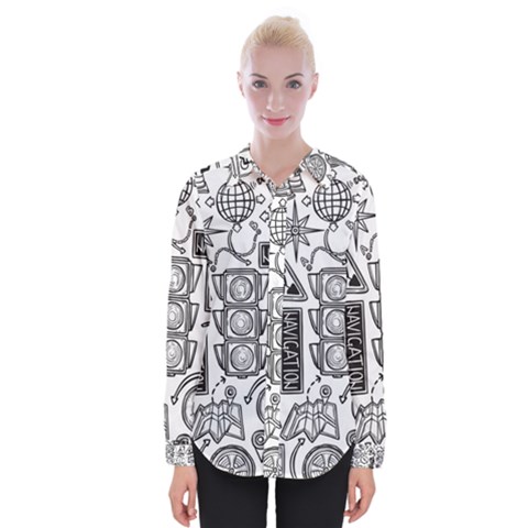 Navigation-seamless-pattern Womens Long Sleeve Shirt by Simbadda