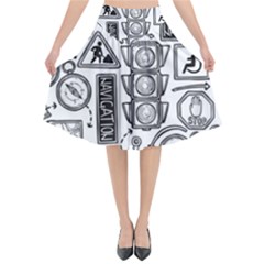 Navigation-seamless-pattern Flared Midi Skirt by Simbadda