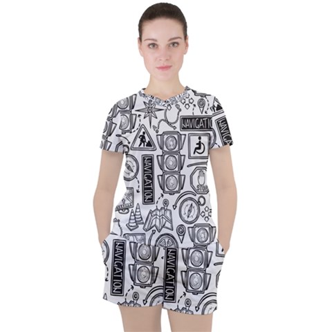 Navigation-seamless-pattern Women s Tee And Shorts Set by Simbadda