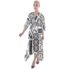 Navigation-seamless-pattern Quarter Sleeve Wrap Front Maxi Dress by Simbadda