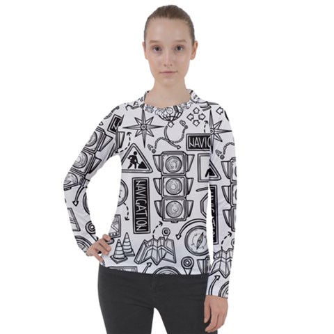 Navigation-seamless-pattern Women s Pique Long Sleeve Tee by Simbadda