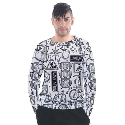 Navigation-seamless-pattern Men s Long Sleeve Raglan Tee by Simbadda