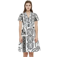 Navigation-seamless-pattern Short Sleeve Waist Detail Dress by Simbadda