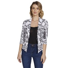 Navigation-seamless-pattern Women s Draped Front 3/4 Sleeve Shawl Collar Jacket by Simbadda