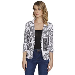 Navigation-seamless-pattern Women s One-button 3/4 Sleeve Short Jacket by Simbadda