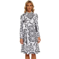 Navigation-seamless-pattern Long Sleeve Shirt Collar A-line Dress by Simbadda