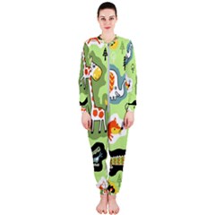 Seamless-pattern-with-wildlife-animals-cartoon Onepiece Jumpsuit (ladies) by Simbadda