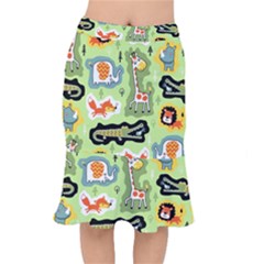 Seamless-pattern-with-wildlife-animals-cartoon Short Mermaid Skirt by Simbadda