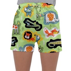 Seamless-pattern-with-wildlife-animals-cartoon Sleepwear Shorts by Simbadda