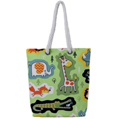 Seamless-pattern-with-wildlife-animals-cartoon Full Print Rope Handle Tote (small) by Simbadda