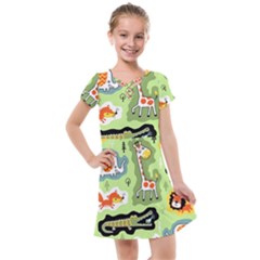 Seamless-pattern-with-wildlife-animals-cartoon Kids  Cross Web Dress by Simbadda