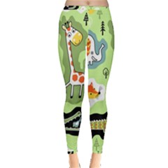 Seamless-pattern-with-wildlife-animals-cartoon Inside Out Leggings by Simbadda