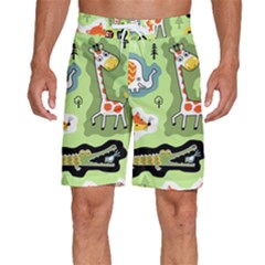 Seamless-pattern-with-wildlife-animals-cartoon Men s Beach Shorts