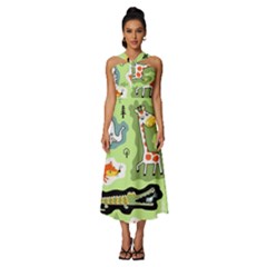 Seamless-pattern-with-wildlife-animals-cartoon Sleeveless Cross Front Cocktail Midi Chiffon Dress by Simbadda