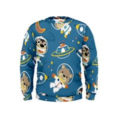 Seamless-pattern-funny-astronaut-outer-space-transportation Kids  Sweatshirt by Simbadda