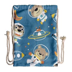 Seamless-pattern-funny-astronaut-outer-space-transportation Drawstring Bag (large) by Simbadda