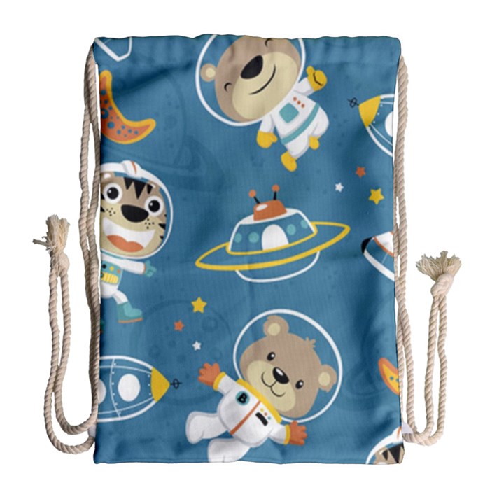 Seamless-pattern-funny-astronaut-outer-space-transportation Drawstring Bag (Large)