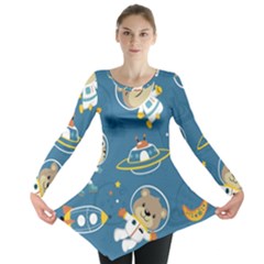 Seamless-pattern-funny-astronaut-outer-space-transportation Long Sleeve Tunic  by Simbadda