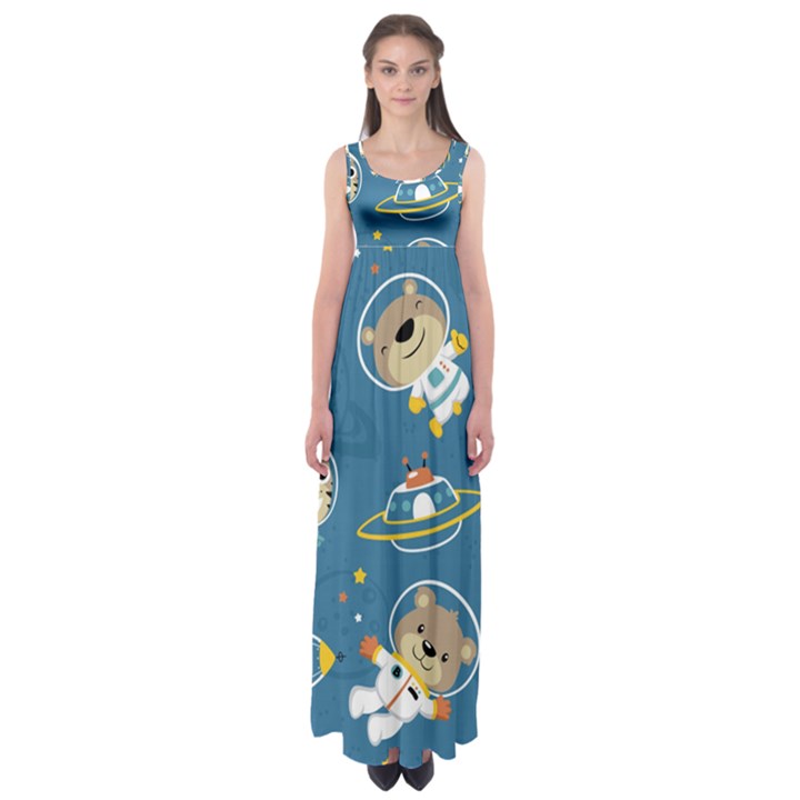 Seamless-pattern-funny-astronaut-outer-space-transportation Empire Waist Maxi Dress