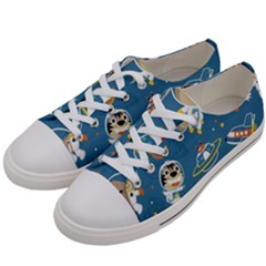 Seamless-pattern-funny-astronaut-outer-space-transportation Women s Low Top Canvas Sneakers by Simbadda