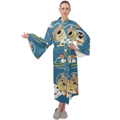 Seamless-pattern-funny-astronaut-outer-space-transportation Maxi Velvet Kimono by Simbadda