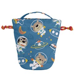 Seamless-pattern-funny-astronaut-outer-space-transportation Drawstring Bucket Bag by Simbadda