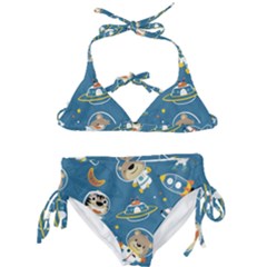 Seamless-pattern-funny-astronaut-outer-space-transportation Kids  Classic Bikini Set by Simbadda