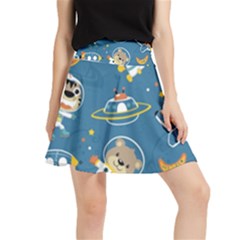 Seamless-pattern-funny-astronaut-outer-space-transportation Waistband Skirt by Simbadda