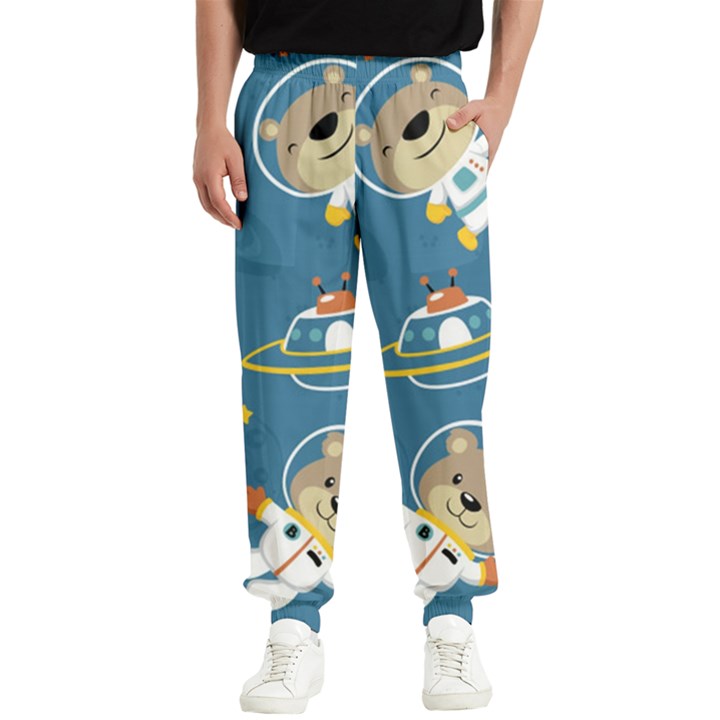 Seamless-pattern-funny-astronaut-outer-space-transportation Men s Elastic Waist Pants