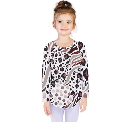 Mix Animal Skin Prints Seamless Pattern Vector Kids  Long Sleeve Tee by Simbadda